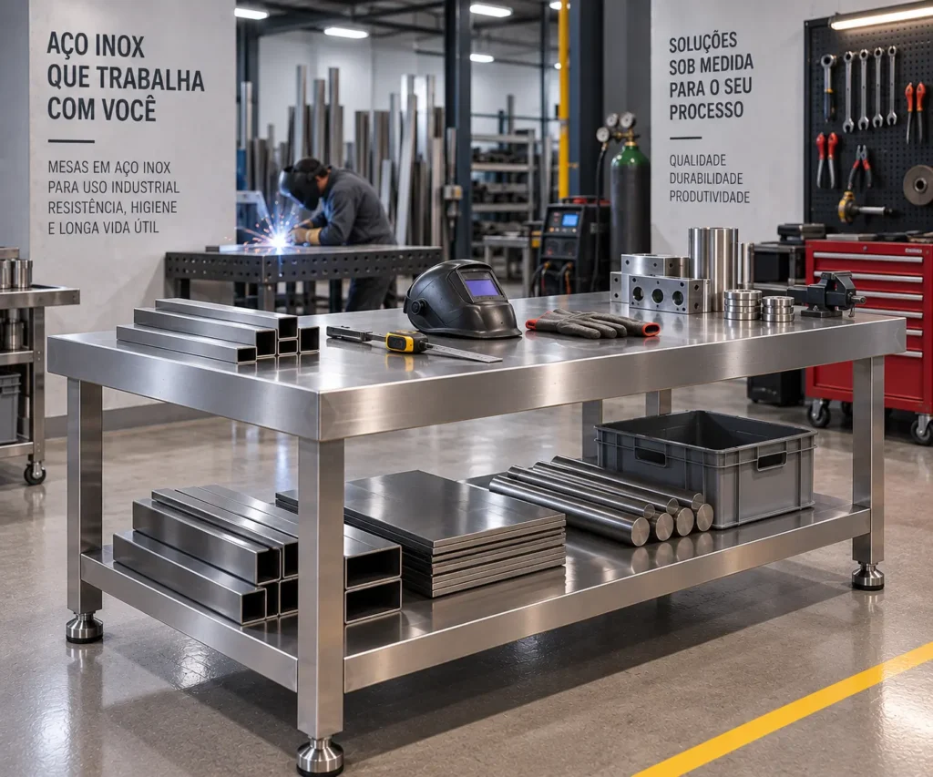 mesa inox com tampo liso